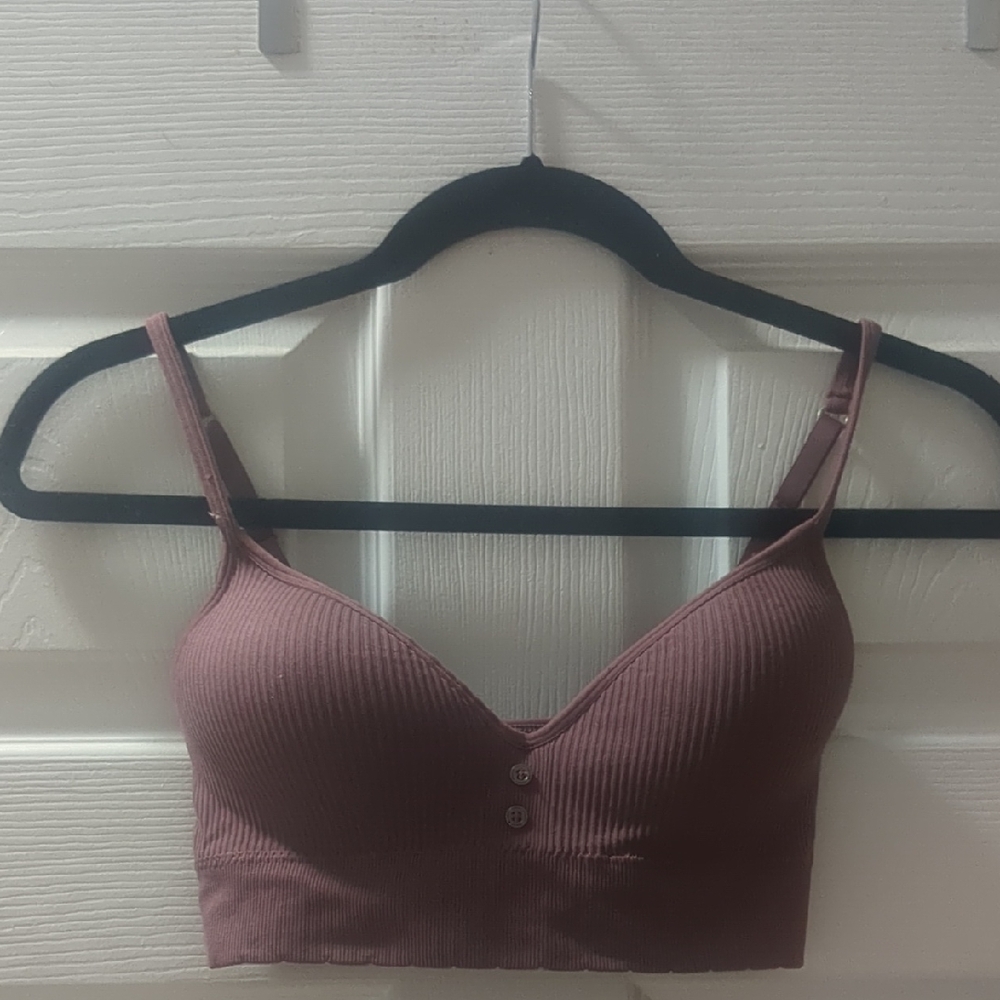 Lucky Brand Ribbed Wireless Bralette in Mauve Pink